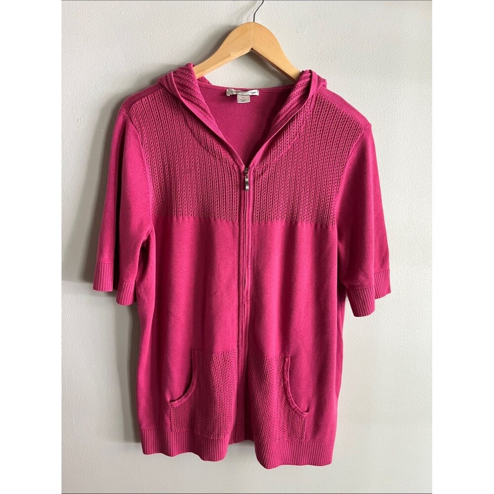 Christopher & Banks Pink Hooded Zip Front Sweater Cardigan Size M